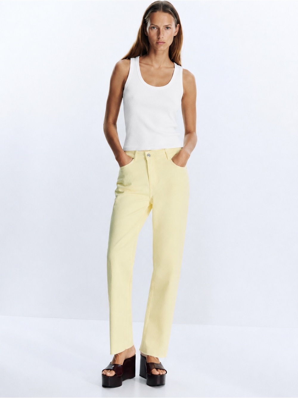 NWT Zara High Waisted Crossover Jeans‎ Straight Yellow Jeans